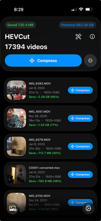 HEVCut App Interface